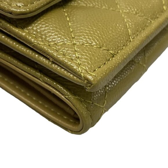 Auth CHANEL Matelasse Khaki Calfskin Trifold Wallet Gold hardware - Picture 9 of 11